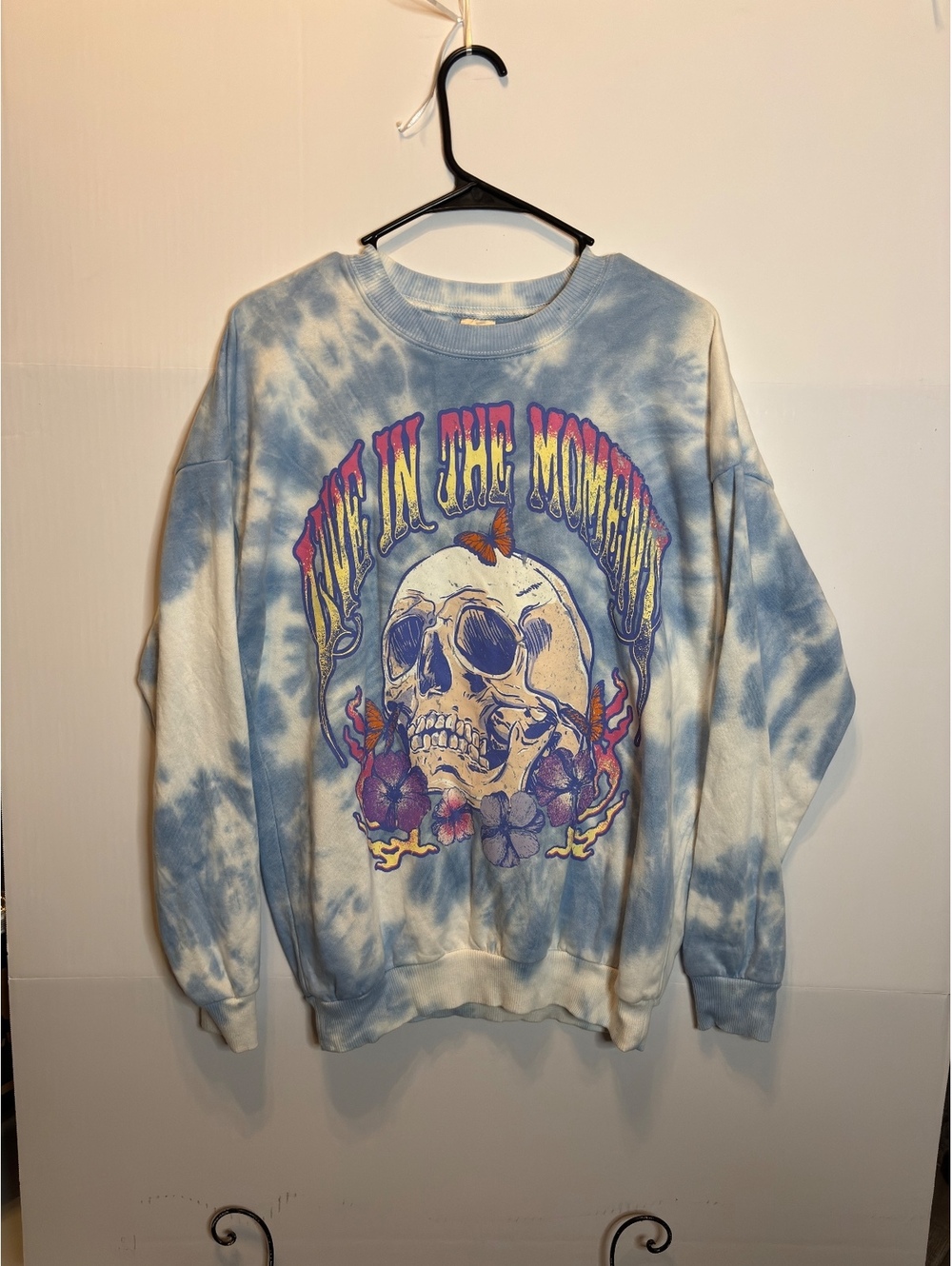 In the Moment blue tie dye graphic sweatshirt